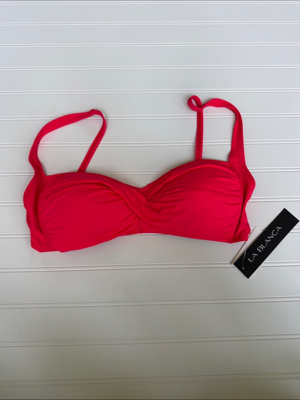 (365)La Blanca Bikini Top Size 10 Hot Pink Ruched Underwire Swim NWT